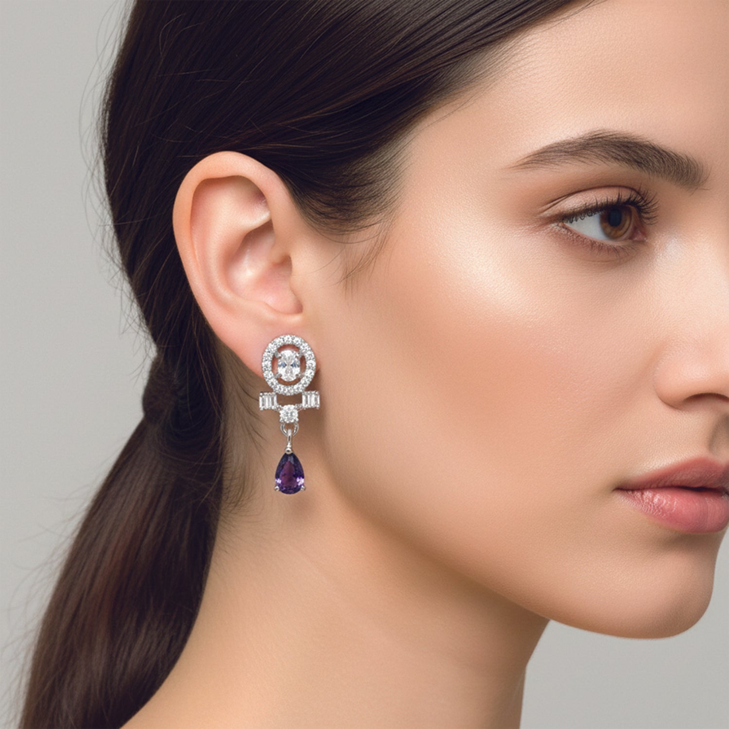 Kiaya- Purple Swirl Pear-Cut Drop Earrings in Sterling Silver