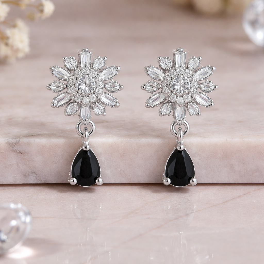 Nysa- Black Winter Bloom Diamond Earrings