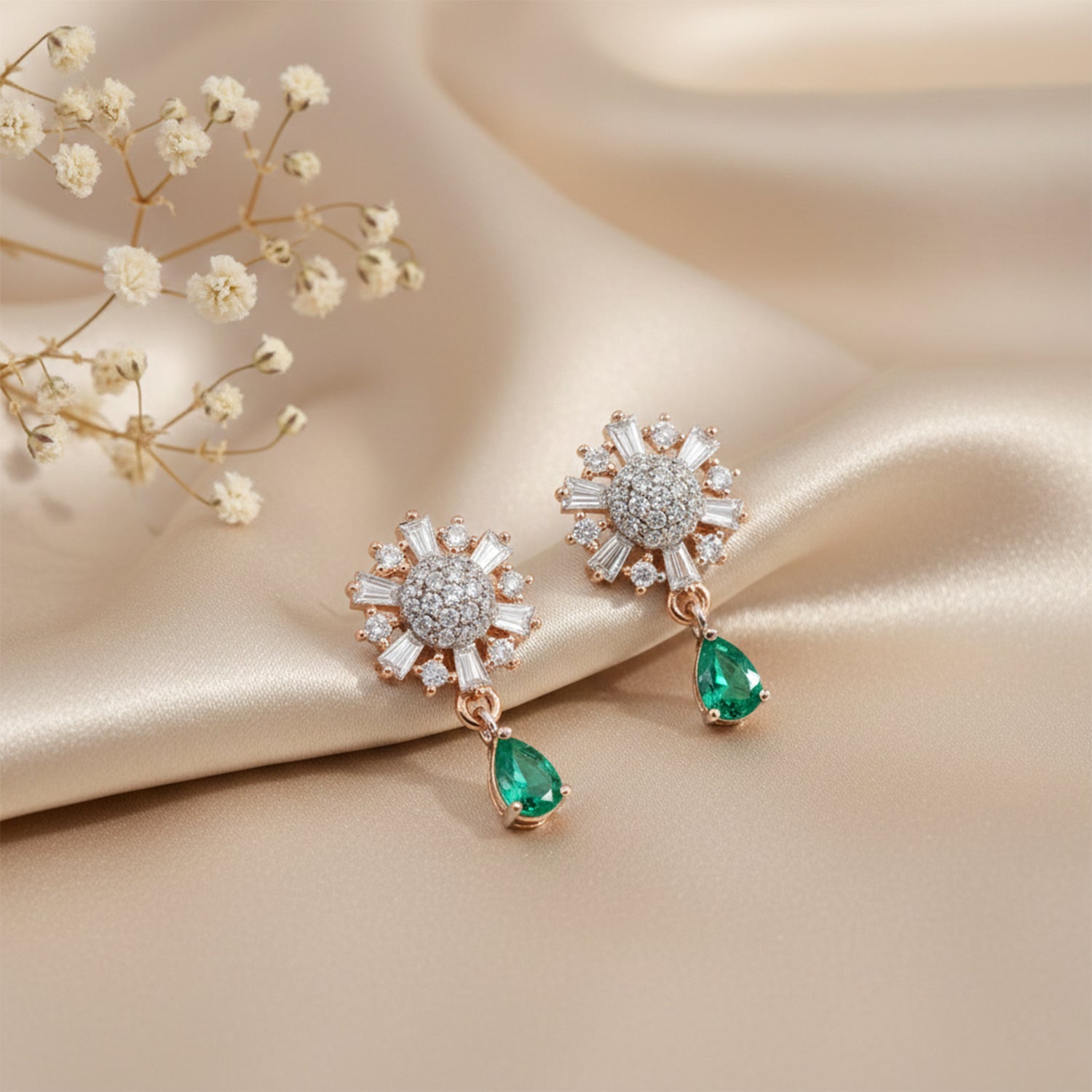 Nysa- Mint Winter Bloom Diamond Earrings