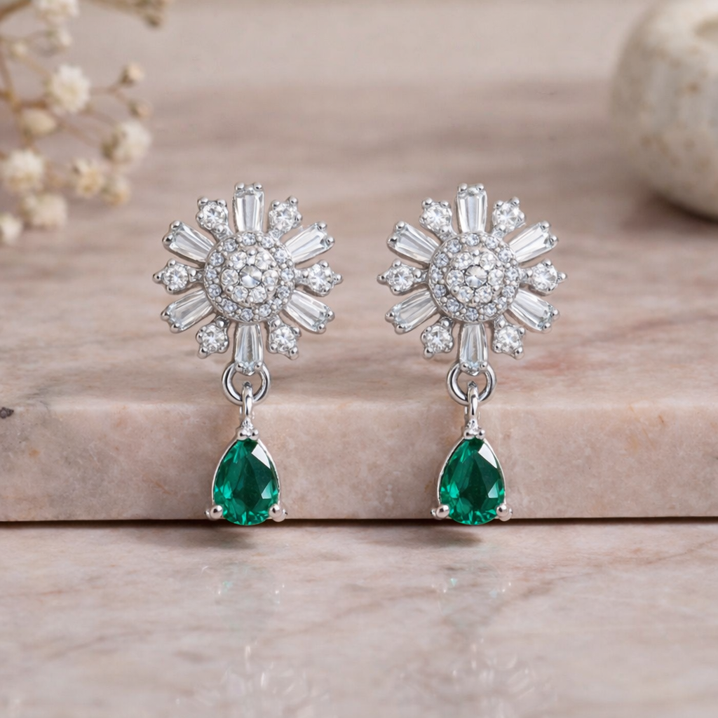 Nysa- Mint Winter Bloom Diamond Earrings