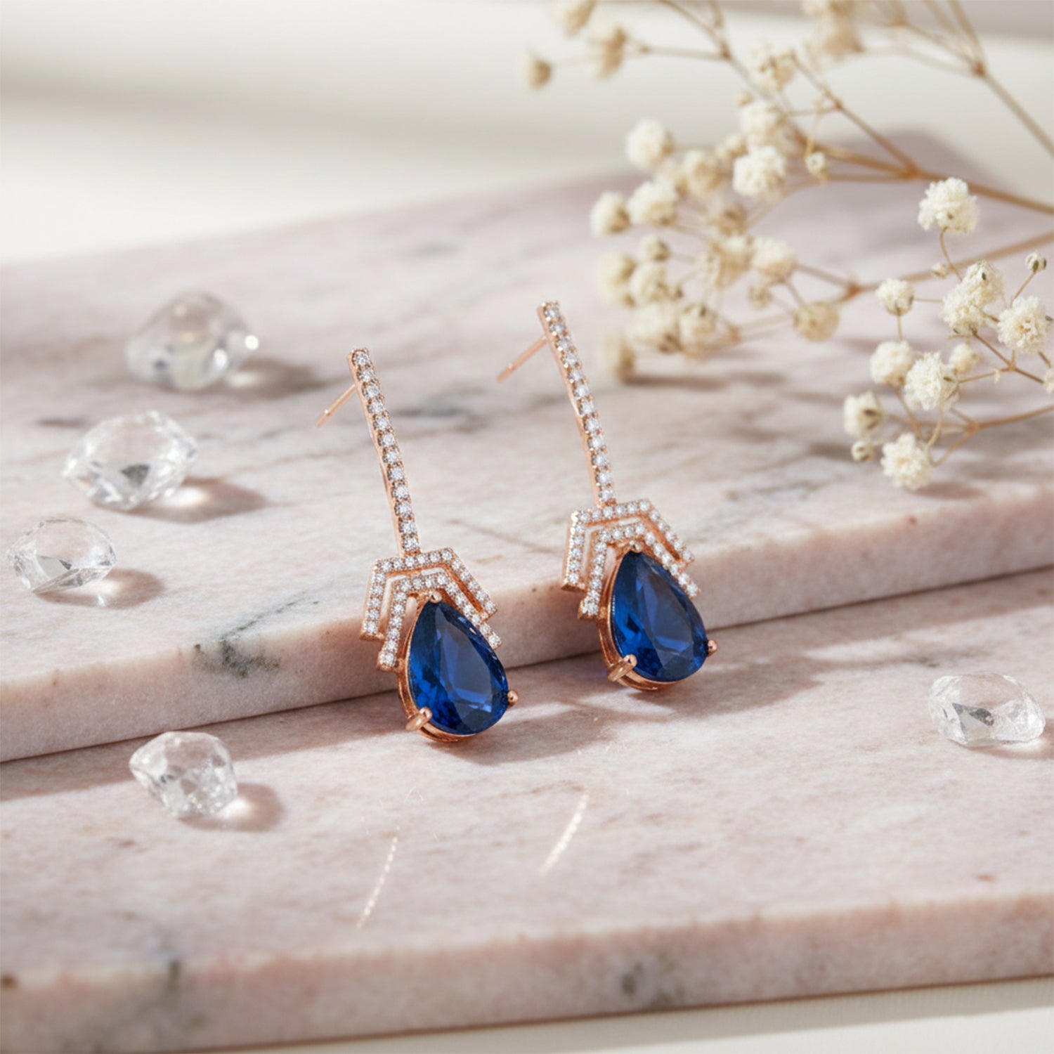 Flora- Blue Drop Earrings with Pavé Accents