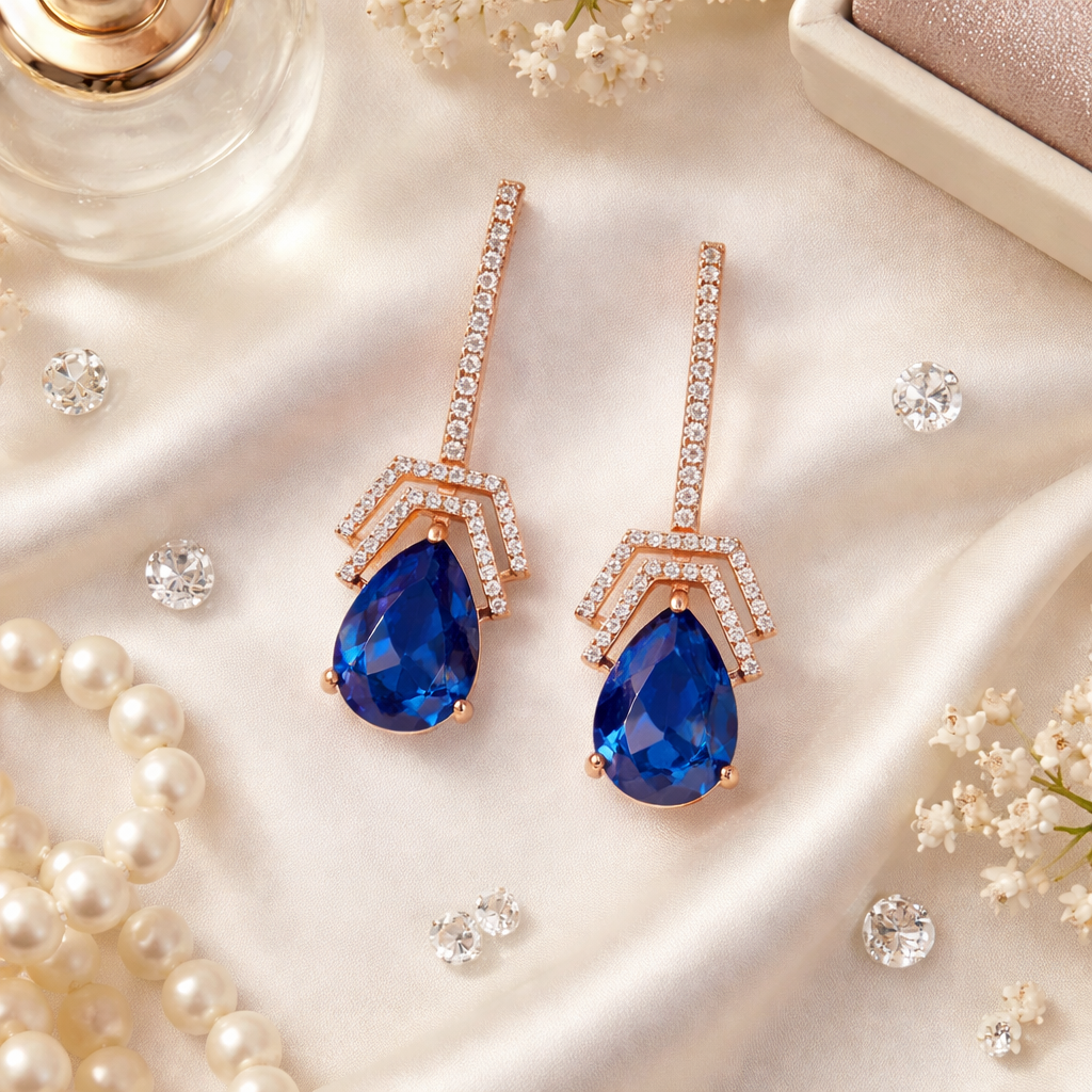Flora- Blue Drop Earrings with Pavé Accents