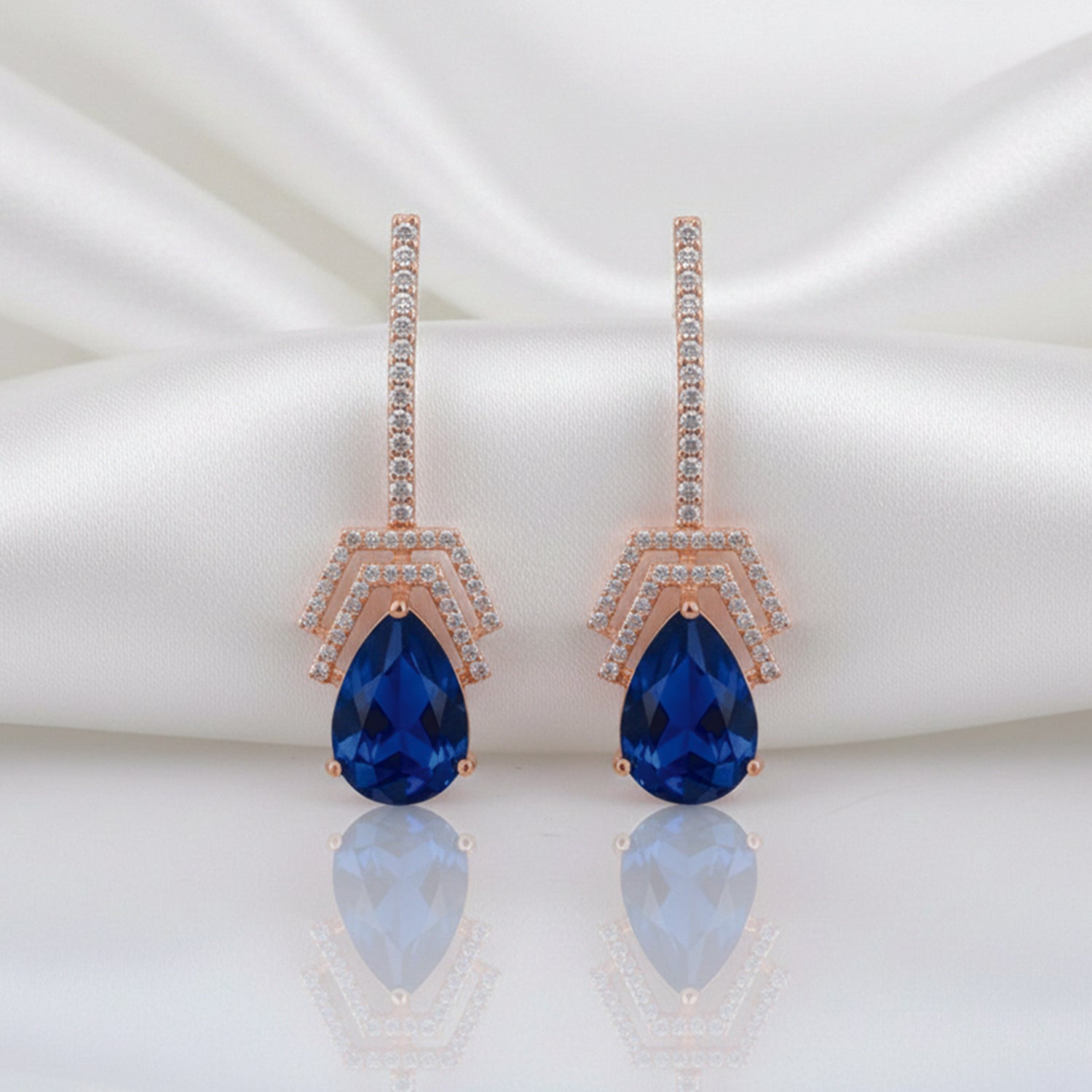 Flora- Blue Drop Earrings with Pavé Accents