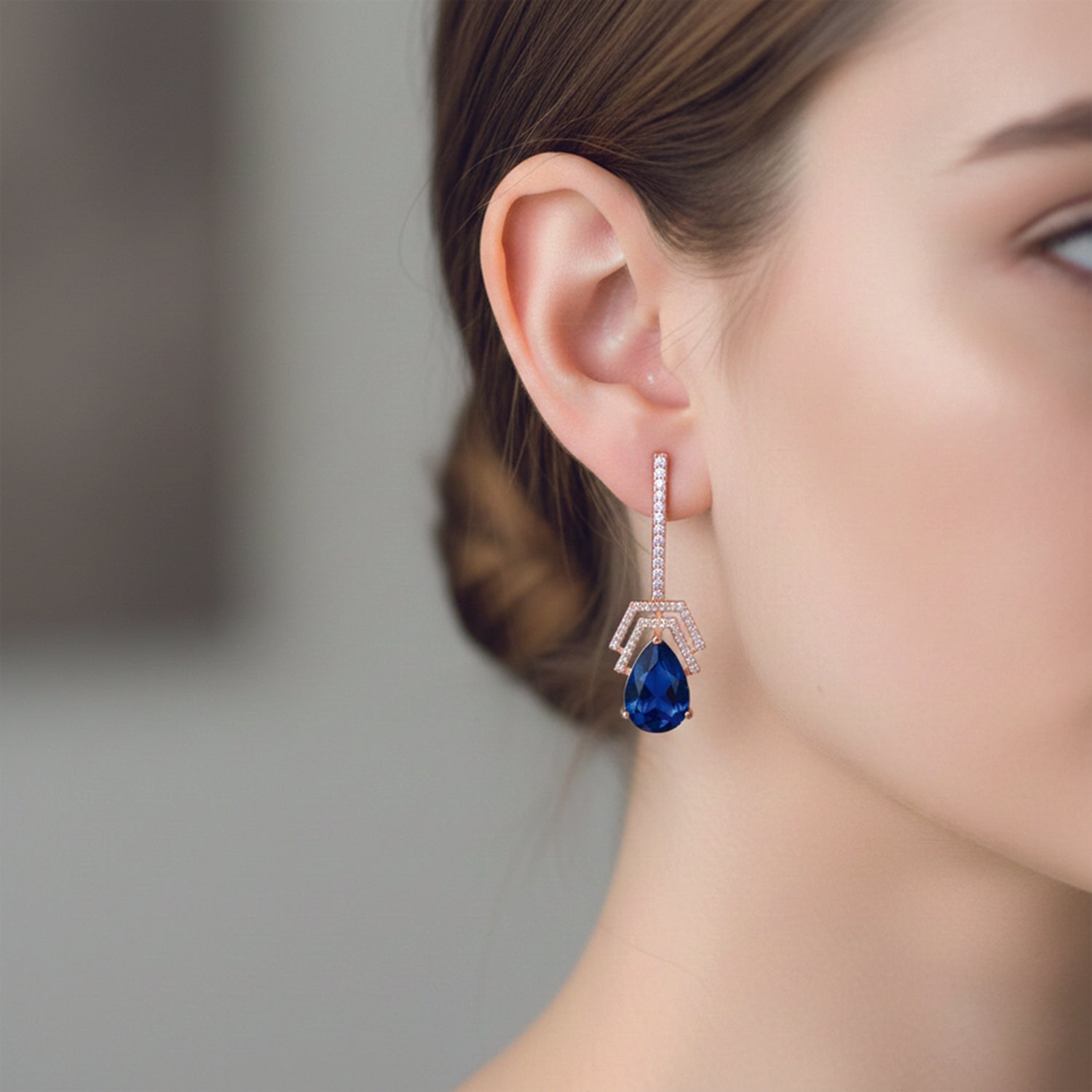Flora- Blue Drop Earrings with Pavé Accents