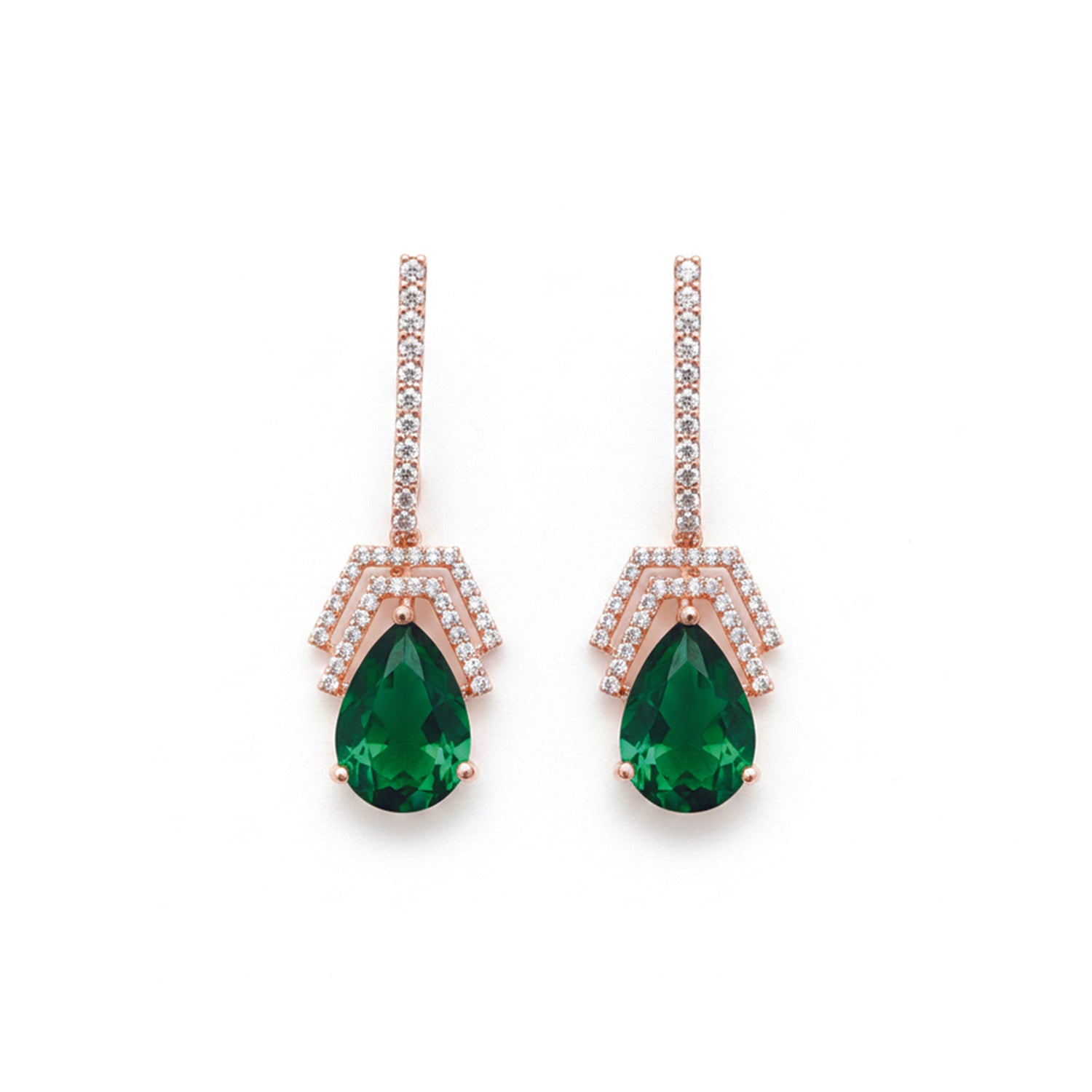 Flora- Green Drop Earrings with Pavé Accents