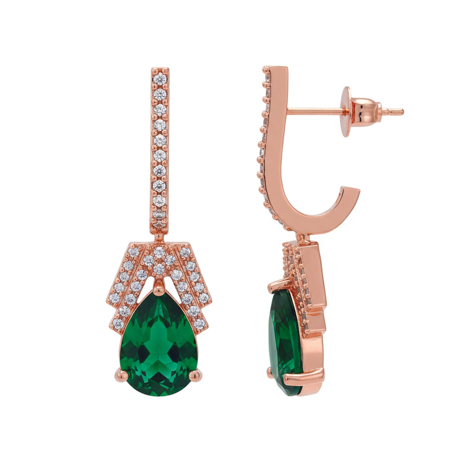 Flora- Green Drop Earrings with Pavé Accents
