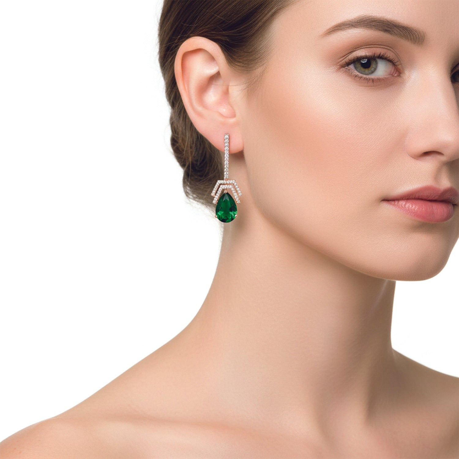Flora- Green Drop Earrings with Pavé Accents