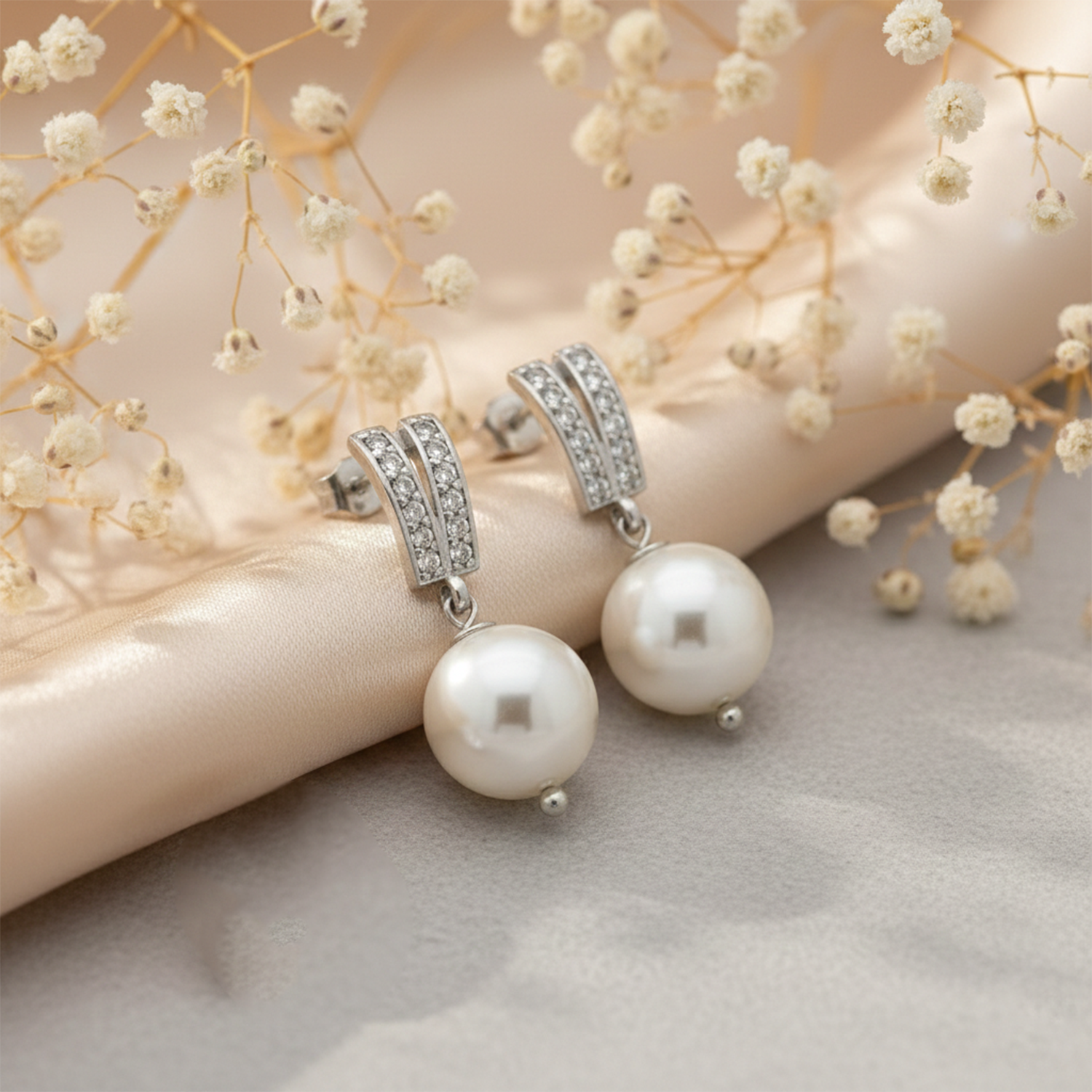 Nirmala- Elegant Silver-Tone Crystal & Pearl Drop Earrings
