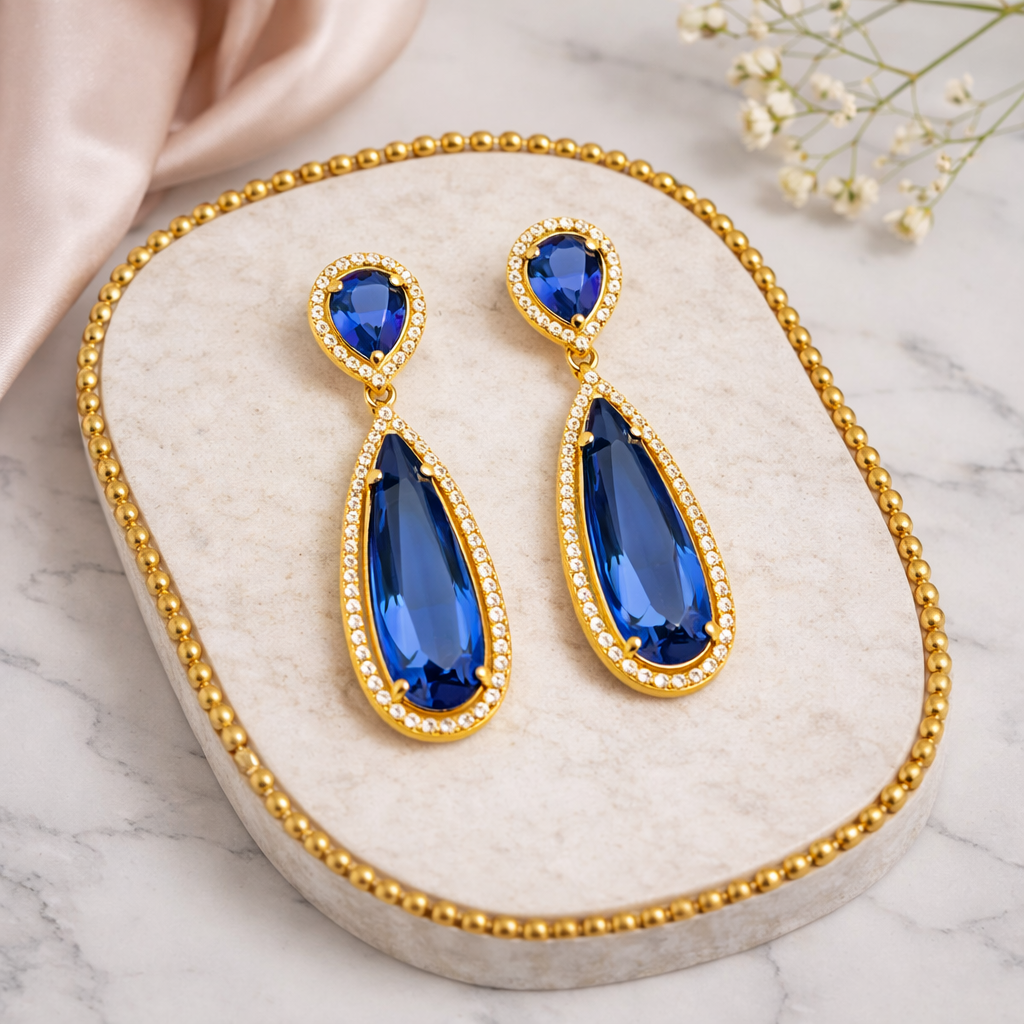 Ellen- Elegant Blue Sapphire Drop Earrings