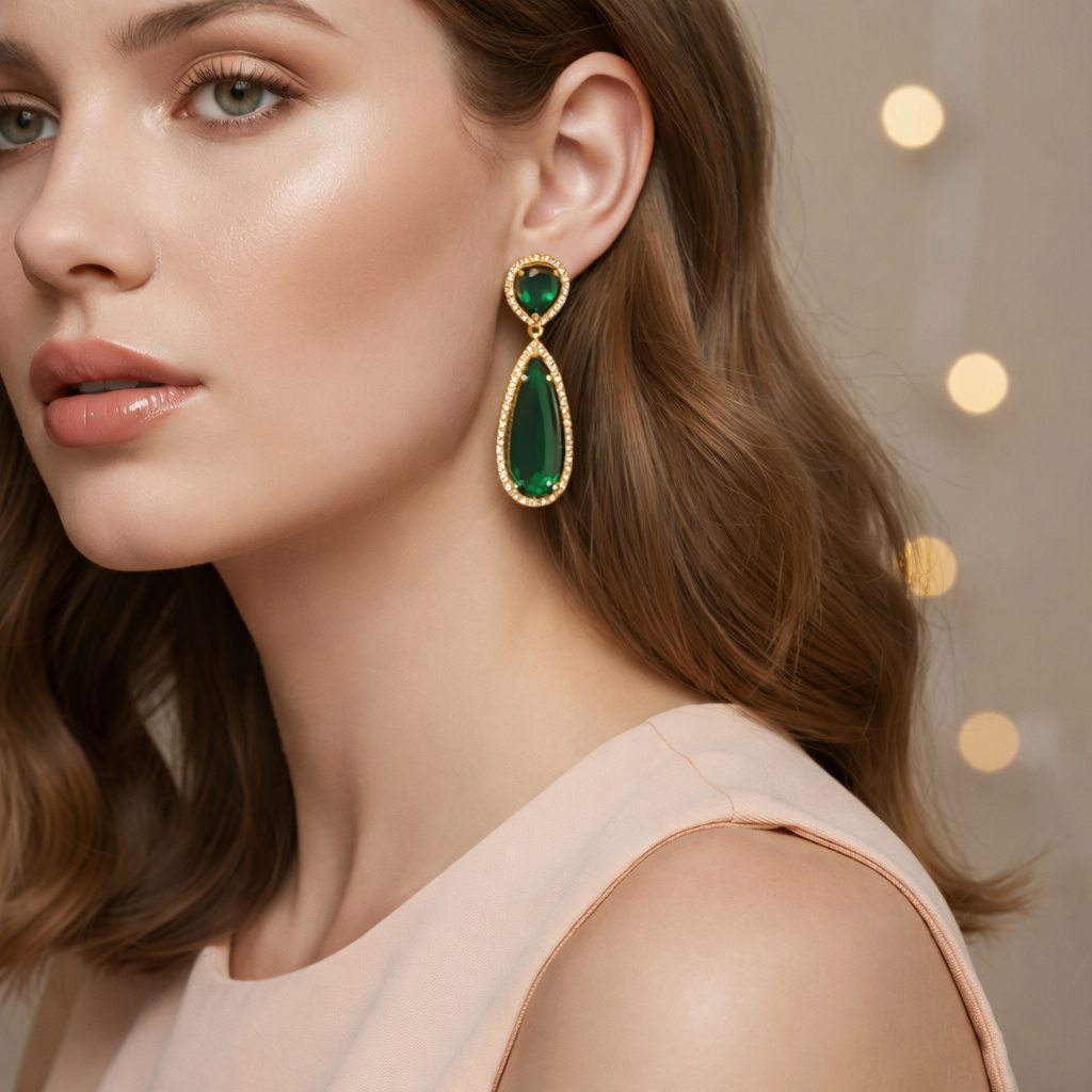 Ellen- Elegant Green Emerald Drop Earrings