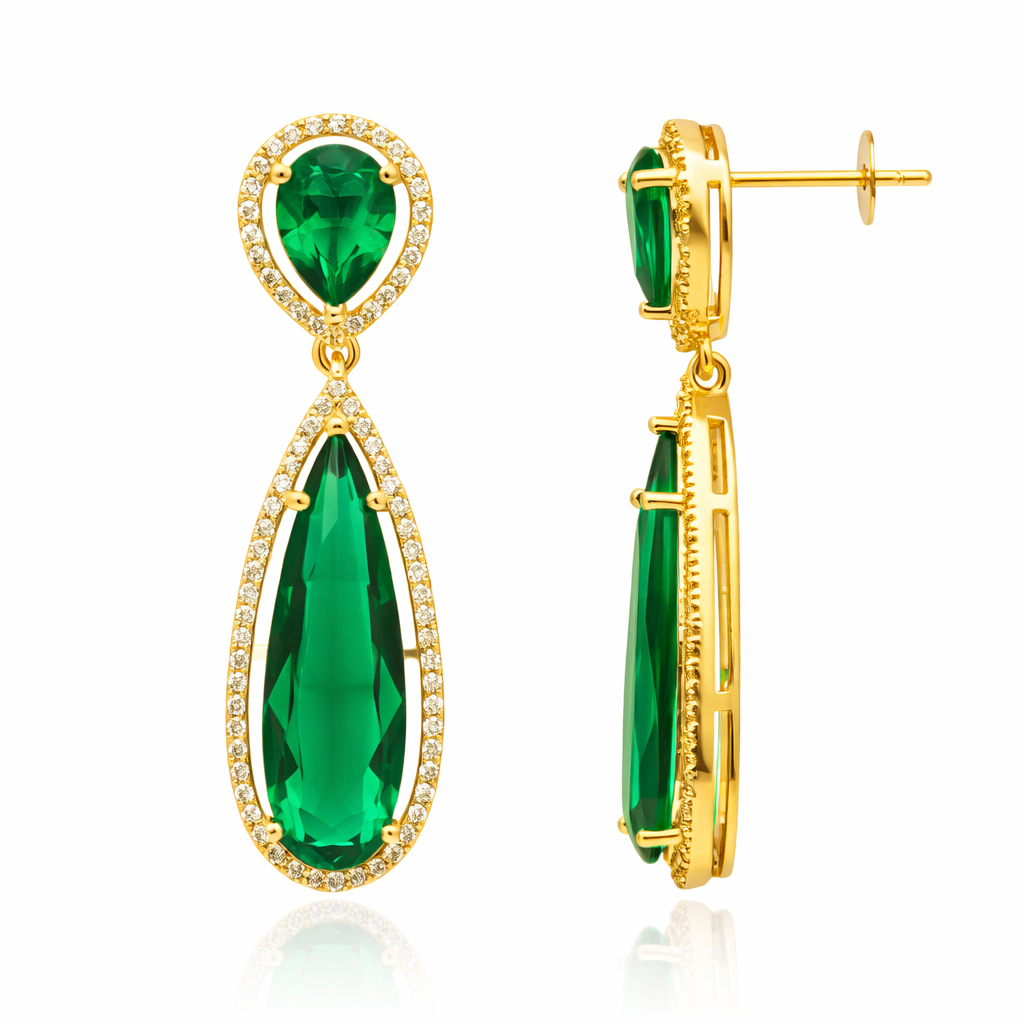 Ellen- Elegant Green Emerald Drop Earrings