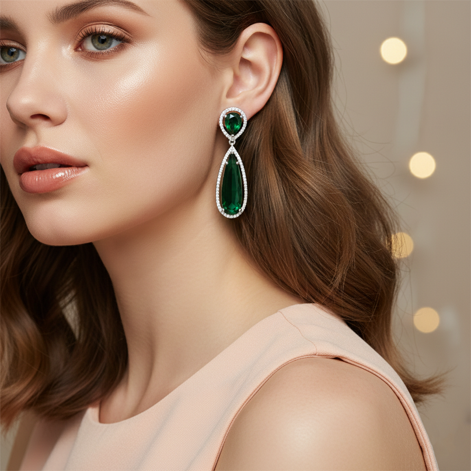 Ellen- Elegant Green Emerald Drop Earrings