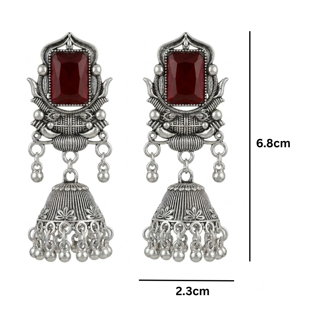 Ridhima- Red Radiance Oxidized Bell Earrings
