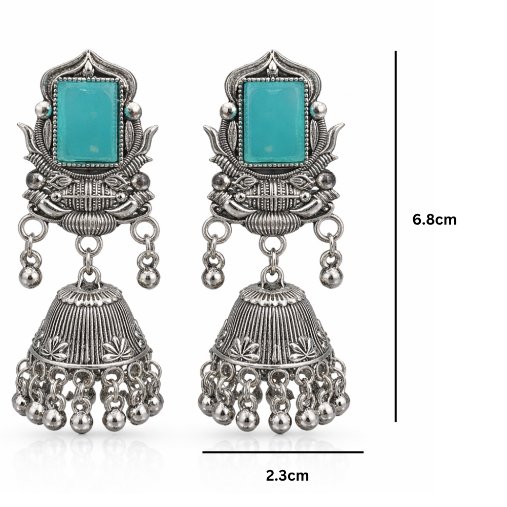 Ridhima- Blue Radiance Oxidized Bell Earrings