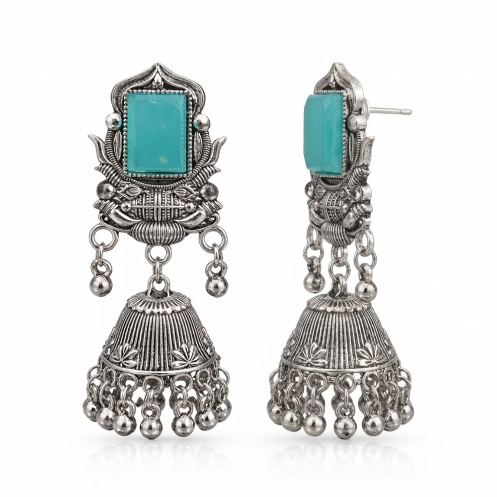 Ridhima- Blue Radiance Oxidized Bell Earrings