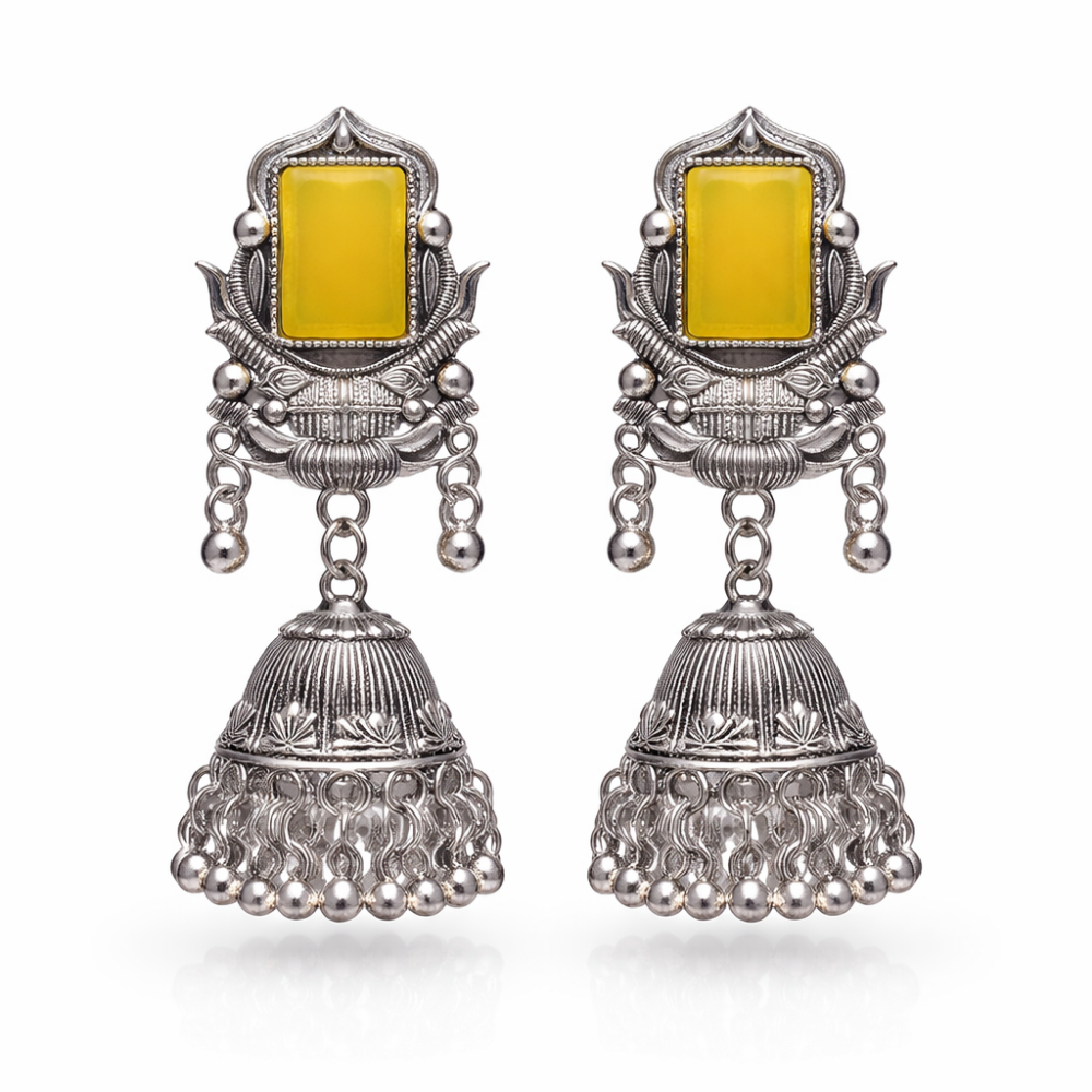Ridhima- Yellow Radiance Oxidized Bell Earrings