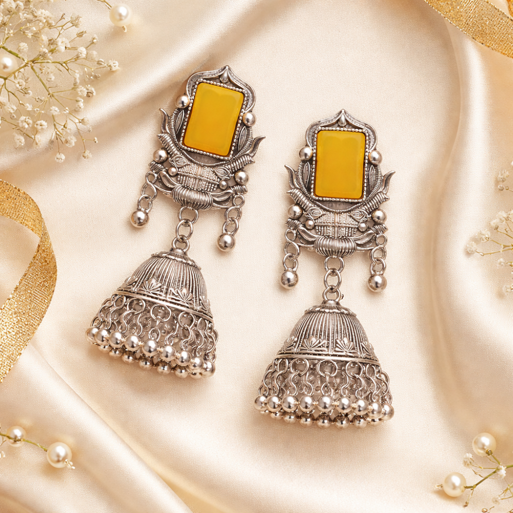 Ridhima- Yellow Radiance Oxidized Bell Earrings