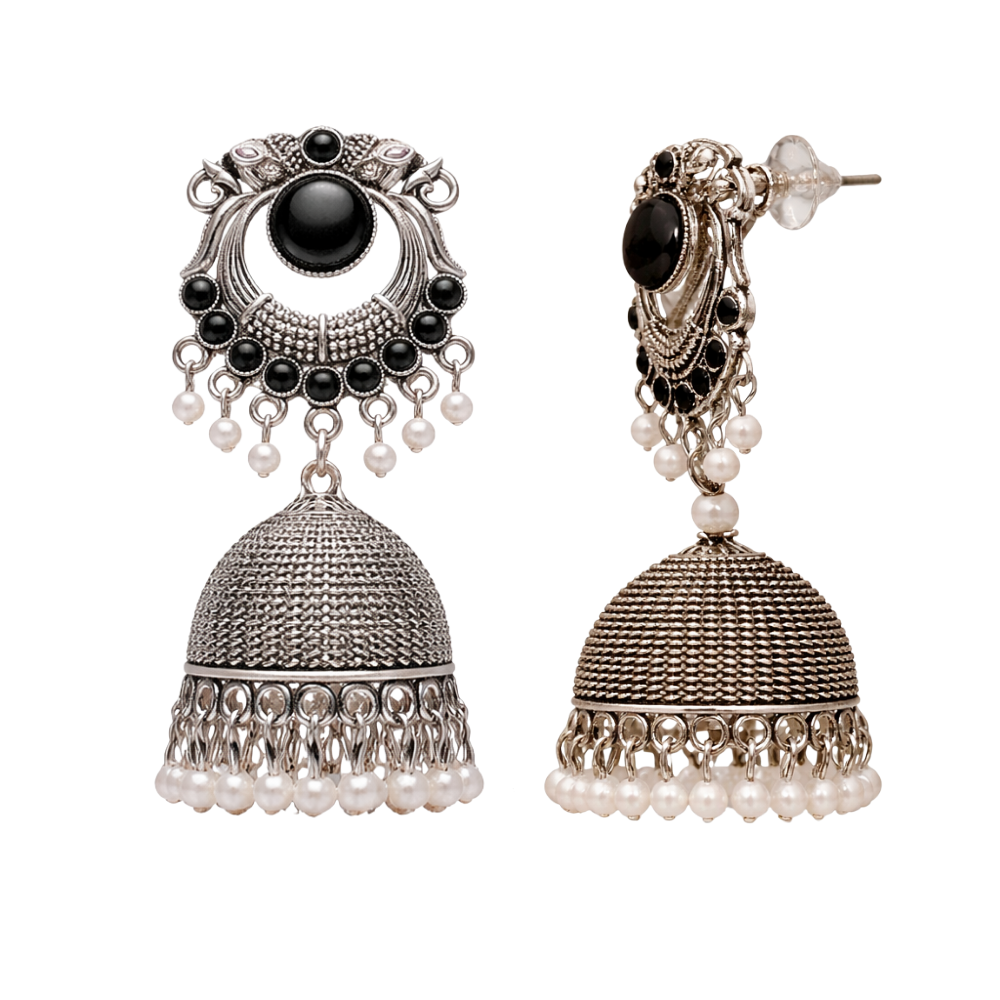 Yasti-Black stone Oxidized Jhumkas
