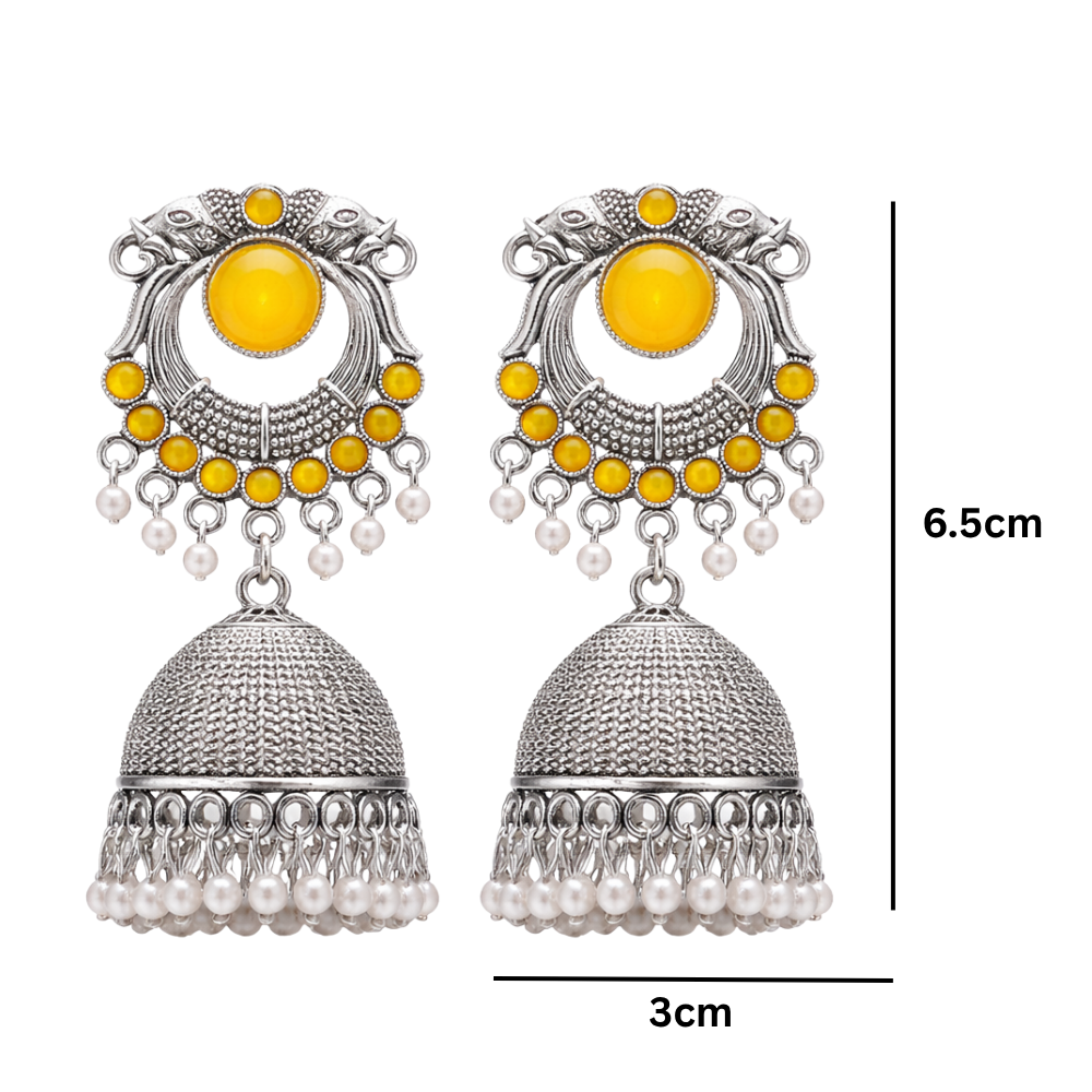 Yasti-yellow stone Oxidized Jhumkas