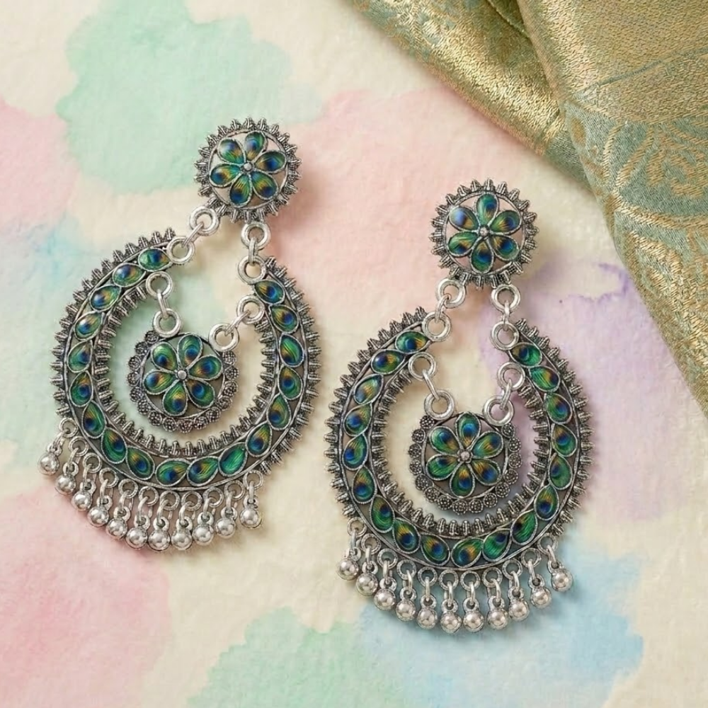 Mayura: Peacock Plume Meenakari Chandbalis