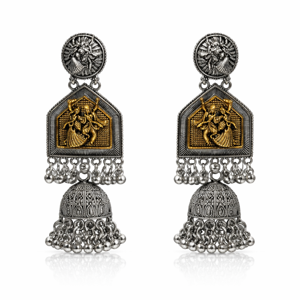 Vrindavan: Radha Krishna Dual-Tone Temple Jhumkas