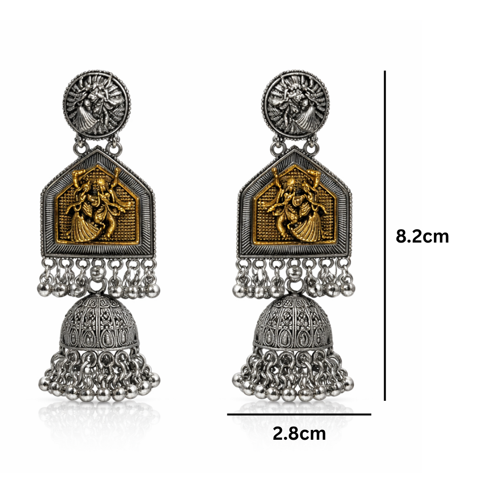 Vrindavan: Radha Krishna Dual-Tone Temple Jhumkas