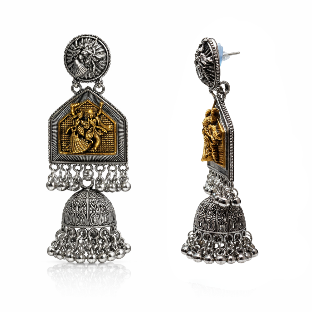 Vrindavan: Radha Krishna Dual-Tone Temple Jhumkas