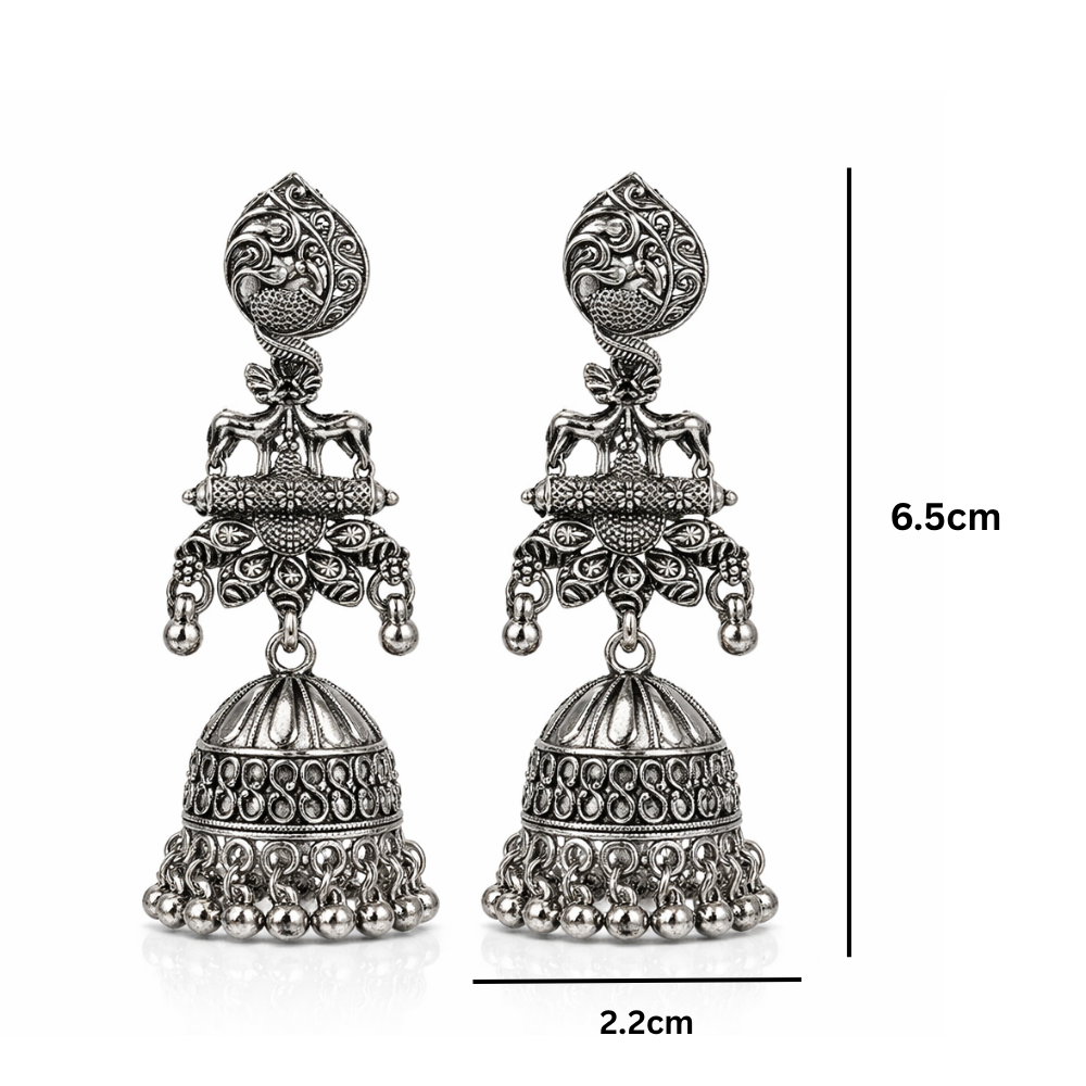 Anu- OxidiseTraditional Deer Motif Jhumka Earrings