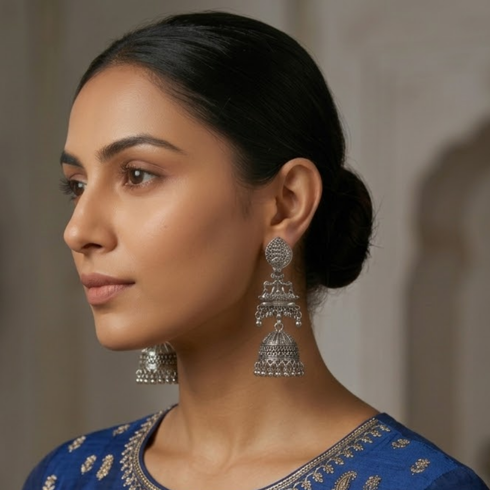 Anu- OxidiseTraditional Deer Motif Jhumka Earrings