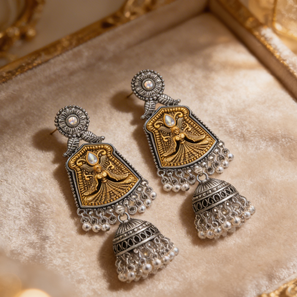 Mayurika- Oxidised Goddess Statement earring