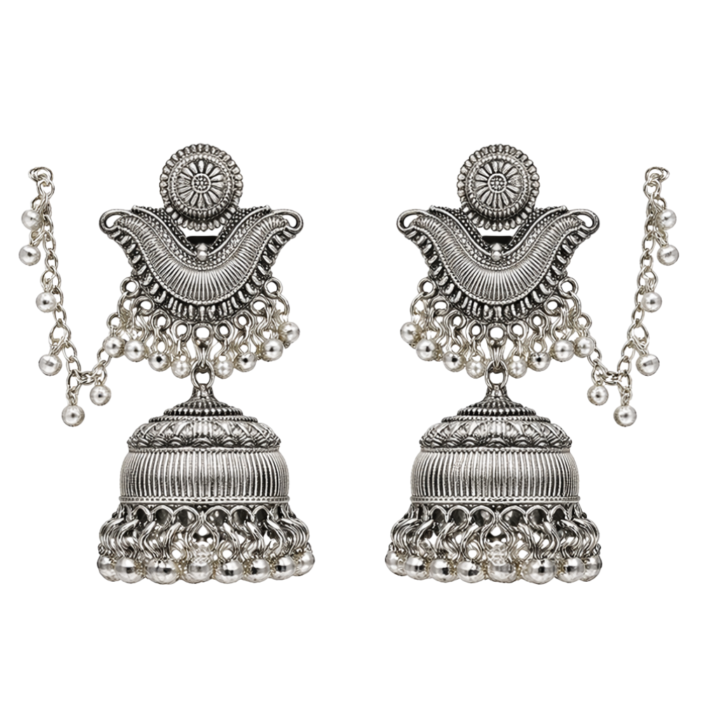 Nirja- Oxidized Jhumka Earrings with Chain