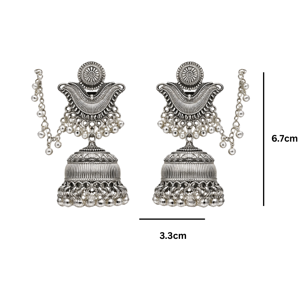 Nirja- Oxidized Jhumka Earrings with Chain