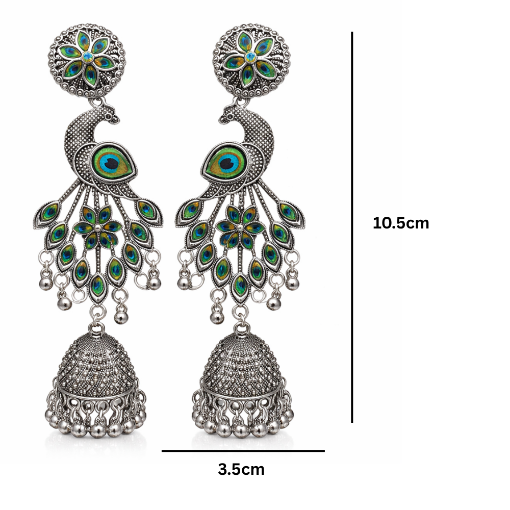 Anuradha- Oxidized Peacock Jhumka Earrings