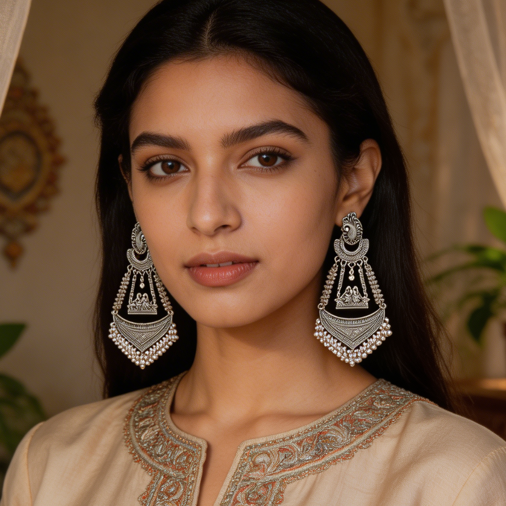 Shyama- Oxidised Radha Krishna Statement Earrings