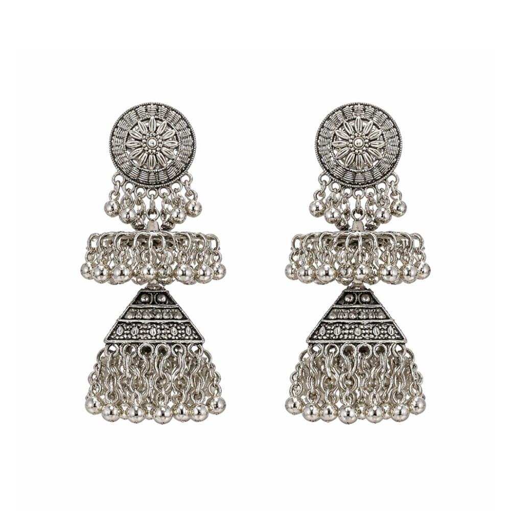 Chandrima- Oxidized Layered Jhumka Earrings