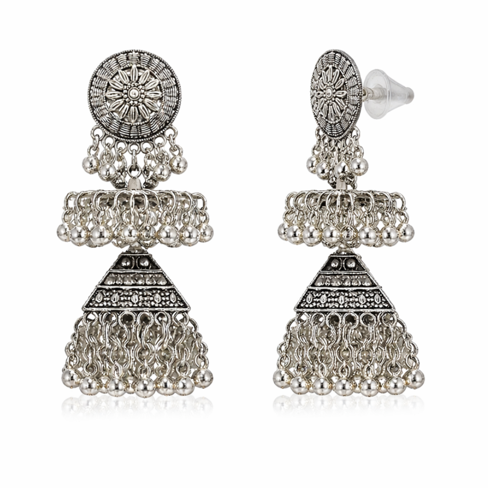 Chandrima- Oxidized Layered Jhumka Earrings