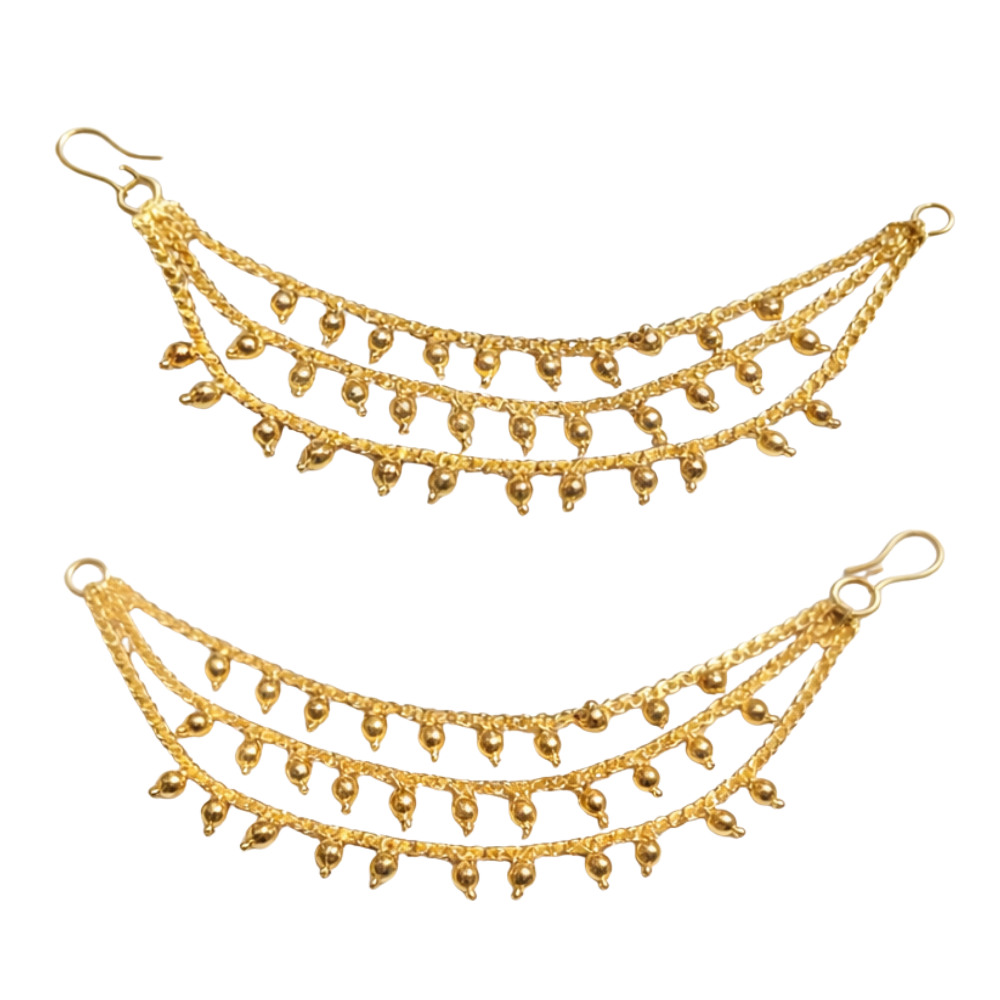 Rina- Traditional Gold-Tone Kids Ear Chain with Bead Drops
