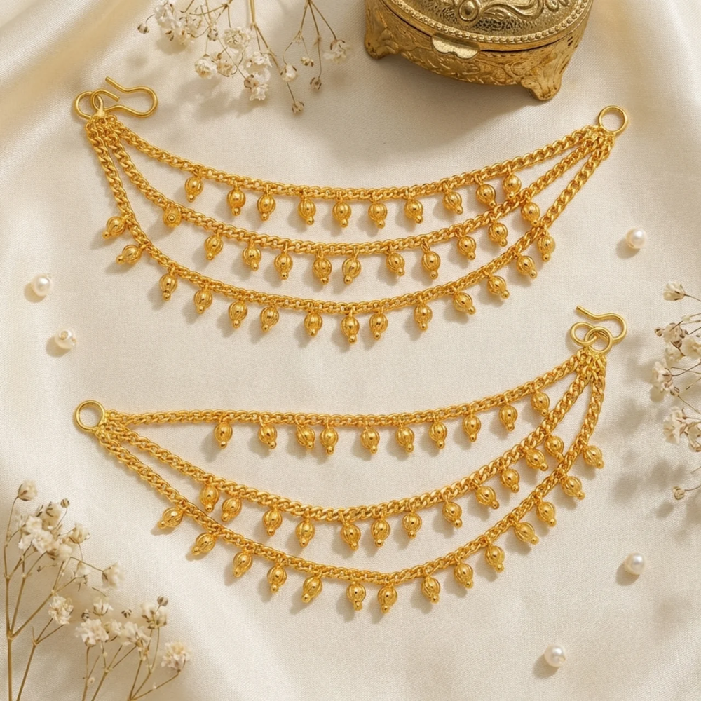 Rina- Traditional Gold-Tone Kids Ear Chain with Bead Drops
