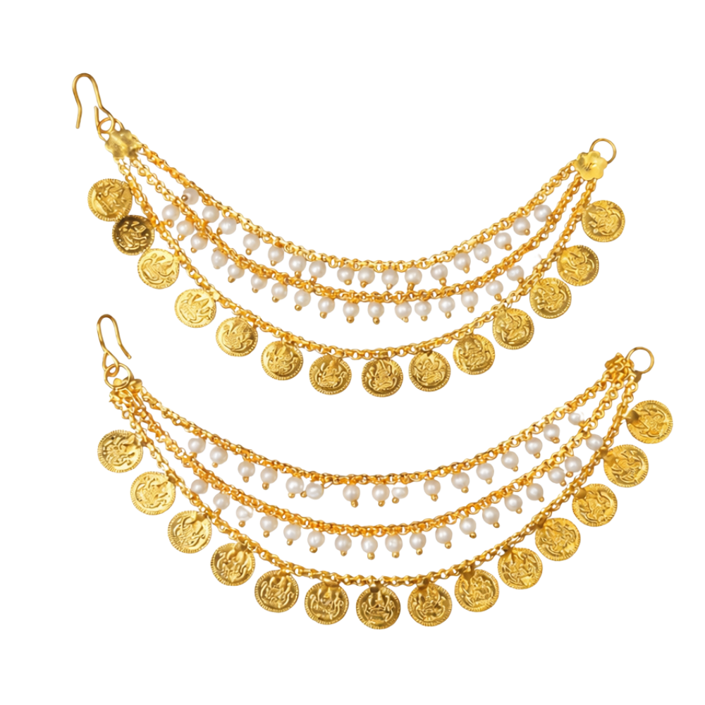 Tina- Traditional Coin & Pearl Kids Ear Chain