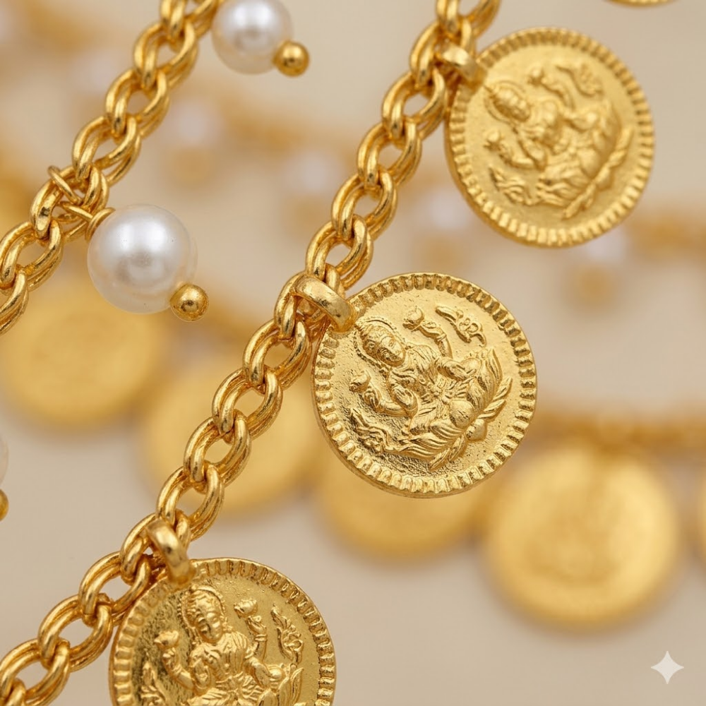 Tina- Traditional Coin & Pearl Kids Ear Chain