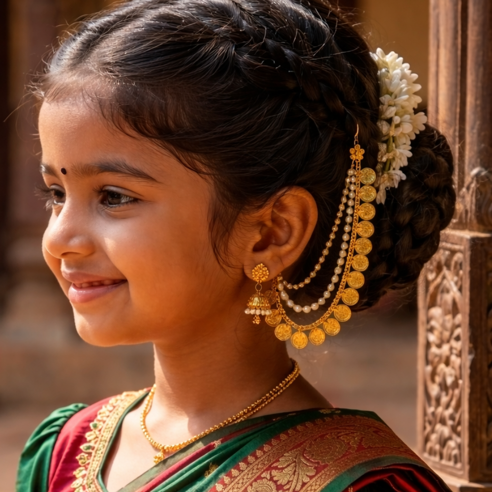 Tina- Traditional Coin & Pearl Kids Ear Chain