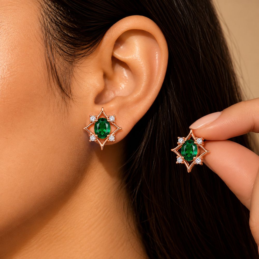 Vinny- Rose Gold Green Stone Stud Earrings