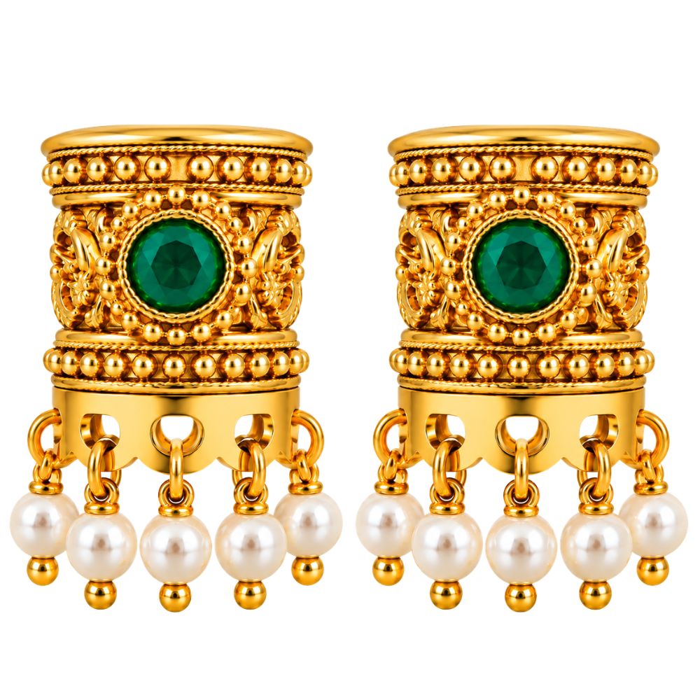 Saarika- Green Stone Pearl Drop Bugadi