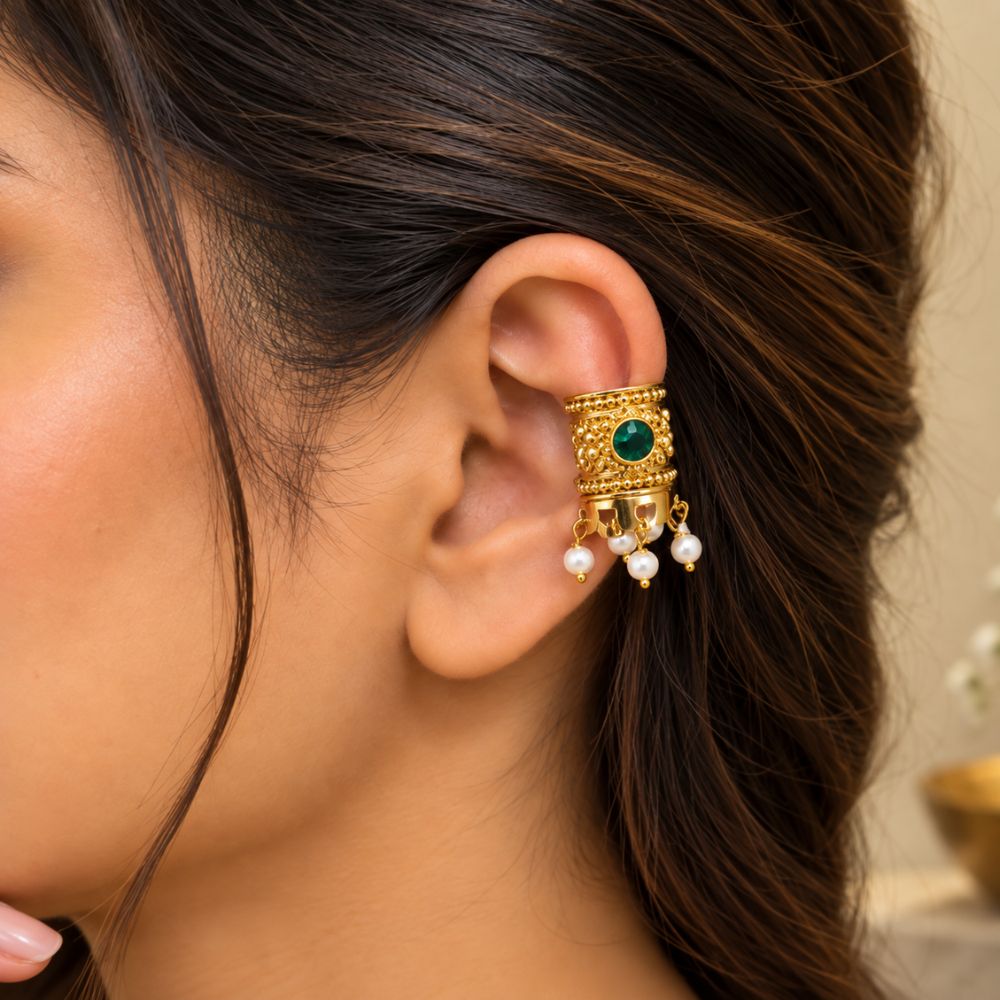 Saarika- Green Stone Pearl Drop Bugadi