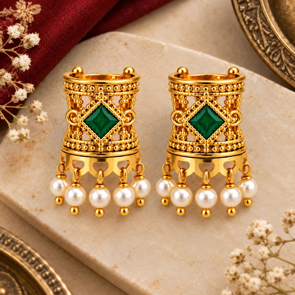 Taarika- Green Stone Pearl Drop Bugadi