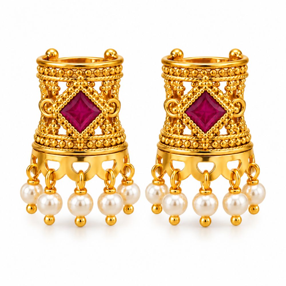 Taarika- Pink Stone Pearl Drop Bugadi
