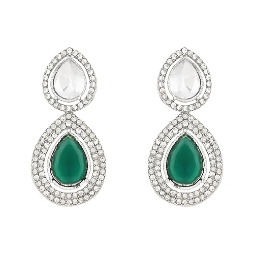 Eknoor Silver Green Earrings