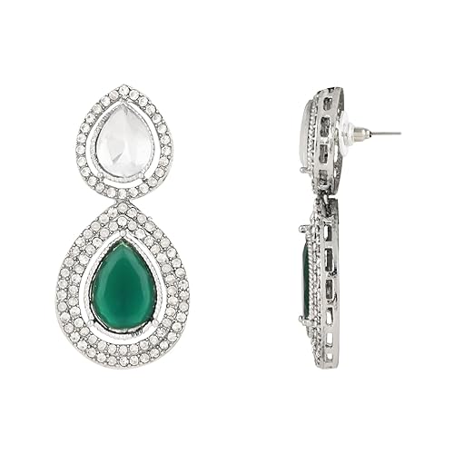 Eknoor Silver Green Earrings