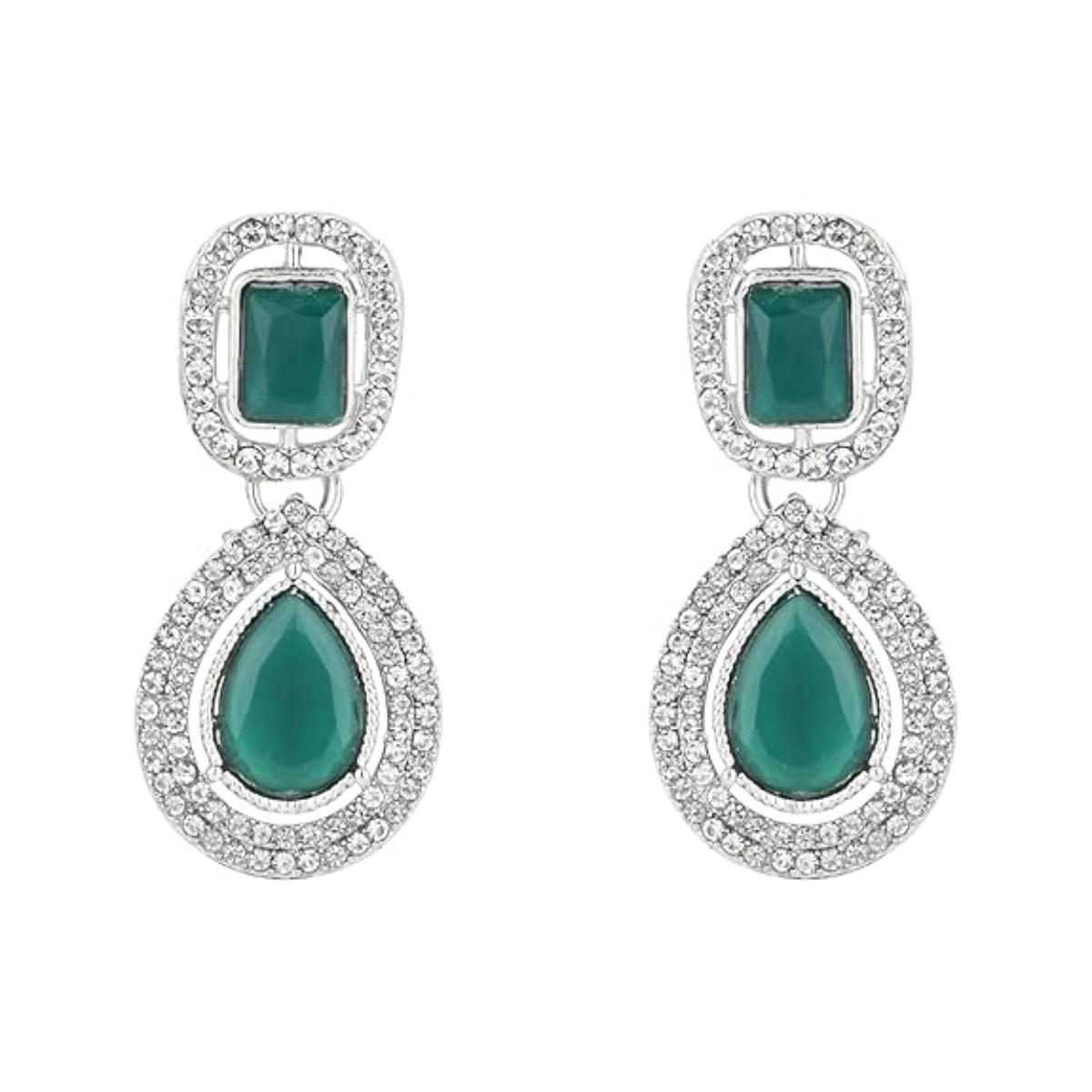Viyana Silver Green Earrings
