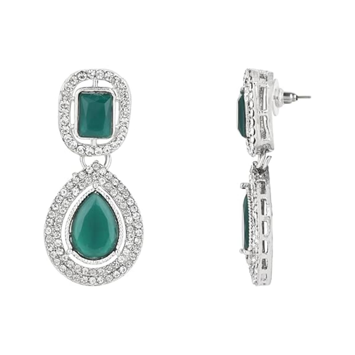 Viyana Silver Green Earrings